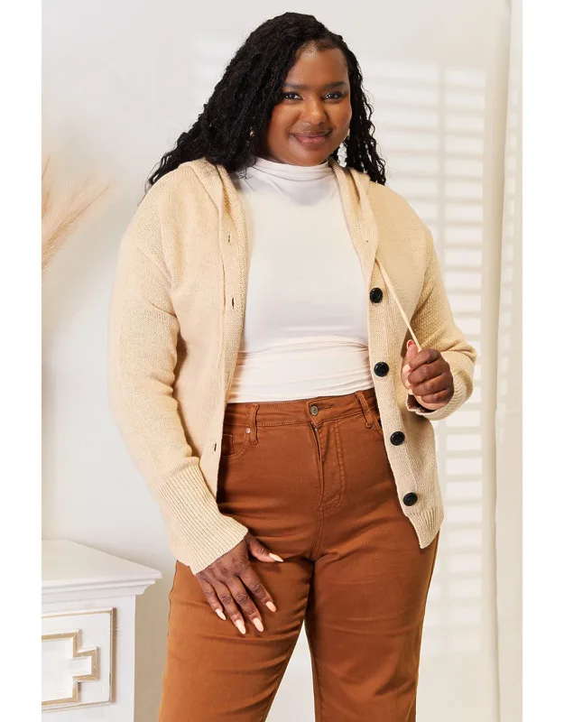 Button-down Long Sleeve Hooded Sweater