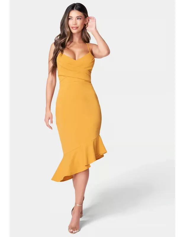Crossover Flounce Scuba Dress
