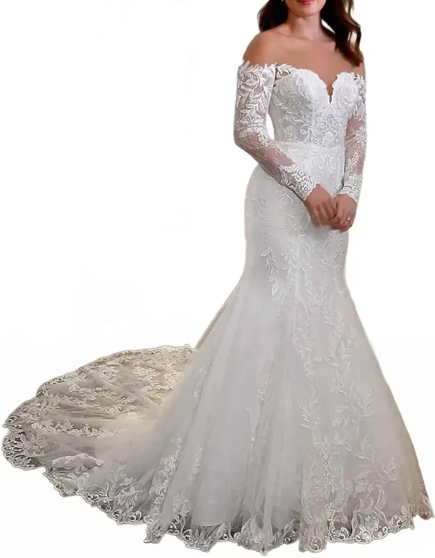 Long-sleeve Fit-and-flare Wedding Dress
