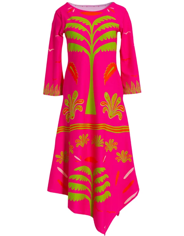 Tropical Palm Angled Hem Dress