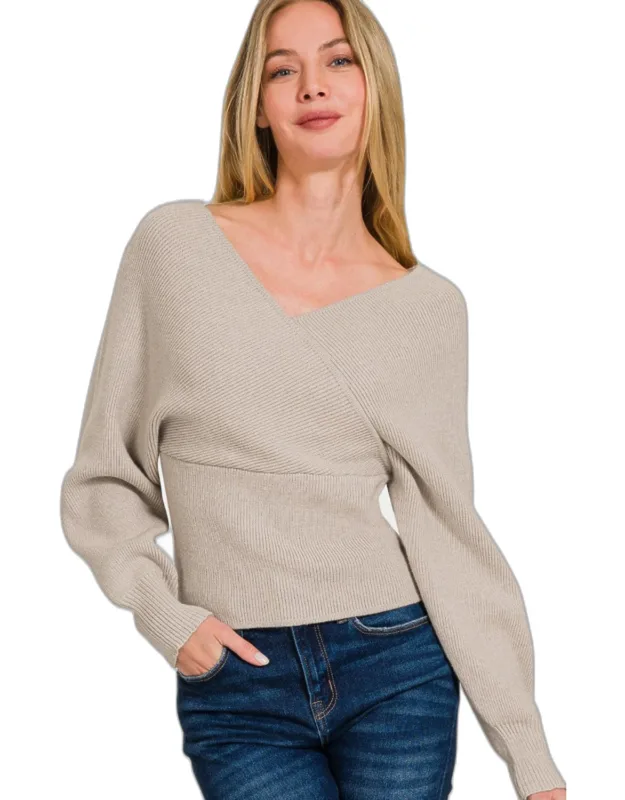 Cross Wrap Rib Long Sleeve Sweater