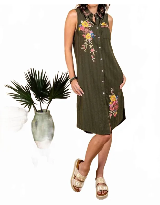 Dobby Embroidered Sleeveless Dress