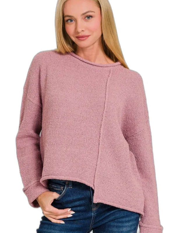 Asymmetric Hem Drop Shoulder Sweater