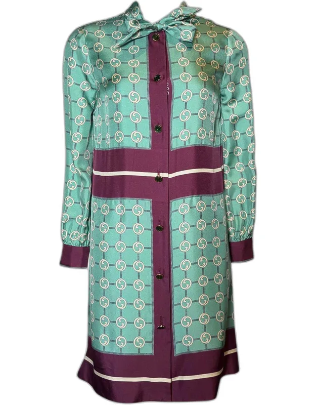 Silk Button-up Neck Tie Dress