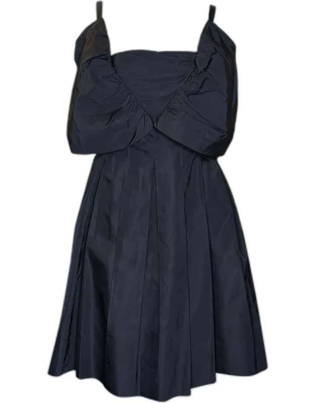 Pleated Silk Short Dress
