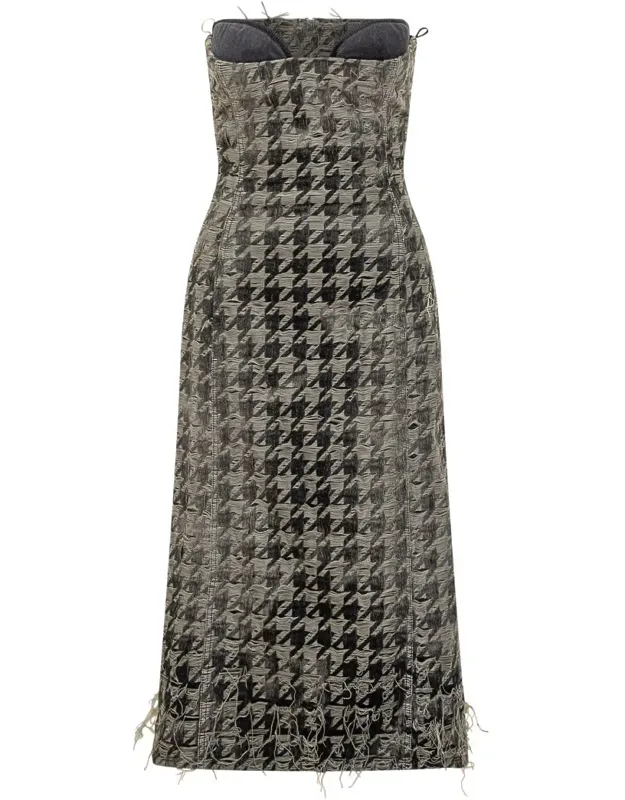Long Pied De Poule Bustier Dress