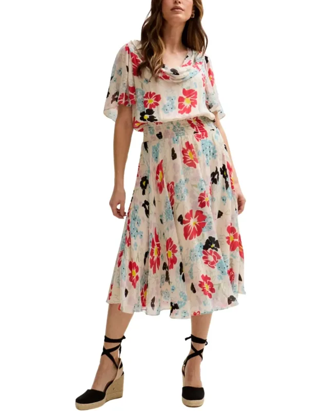 Galaxy Cowl Neck Poppy Print Midi Dress