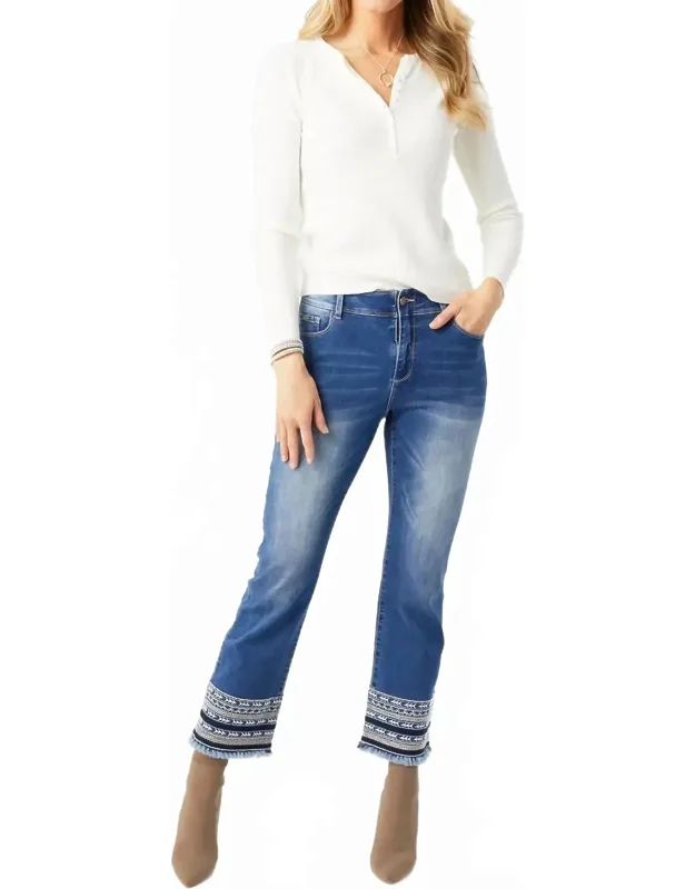 Omg Zoey Zip Bootcut Jeans With Embroidered Bottom