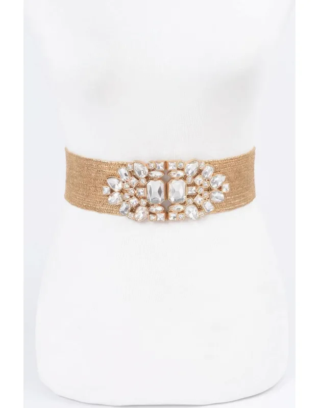 Multi Stone Metallic Straw Stretch Belt