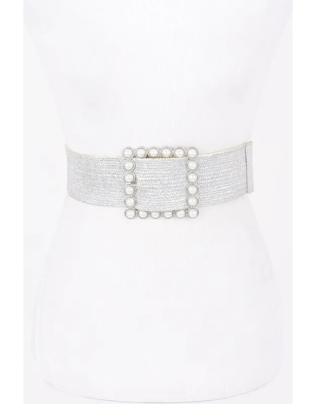 Wide Pearl Buckle Elastic Belt