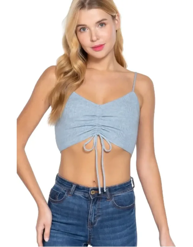 Ruched Detail Sweater Knit Crop Cami Top