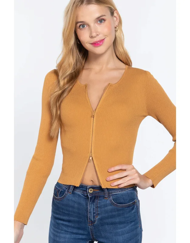 Ribbed Sweater With Front Zipper