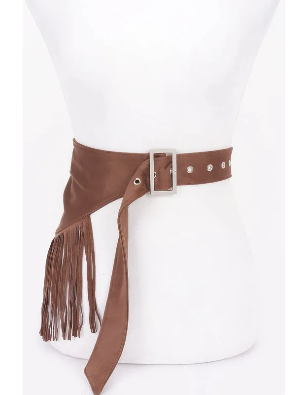 Faux Suede Fringe Belt