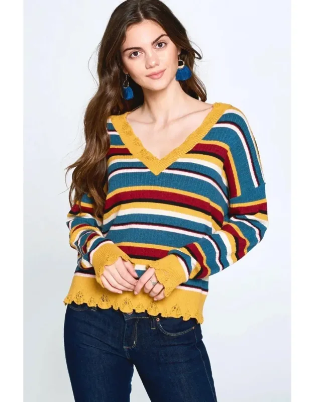 Variegated Striped Knit Sweater
