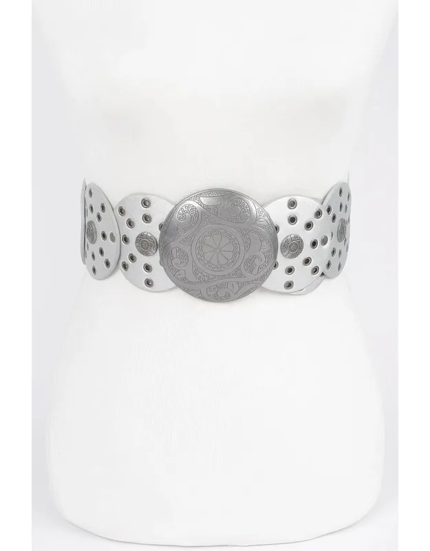 Faux Leather Multi Eyelet Round Western Belt