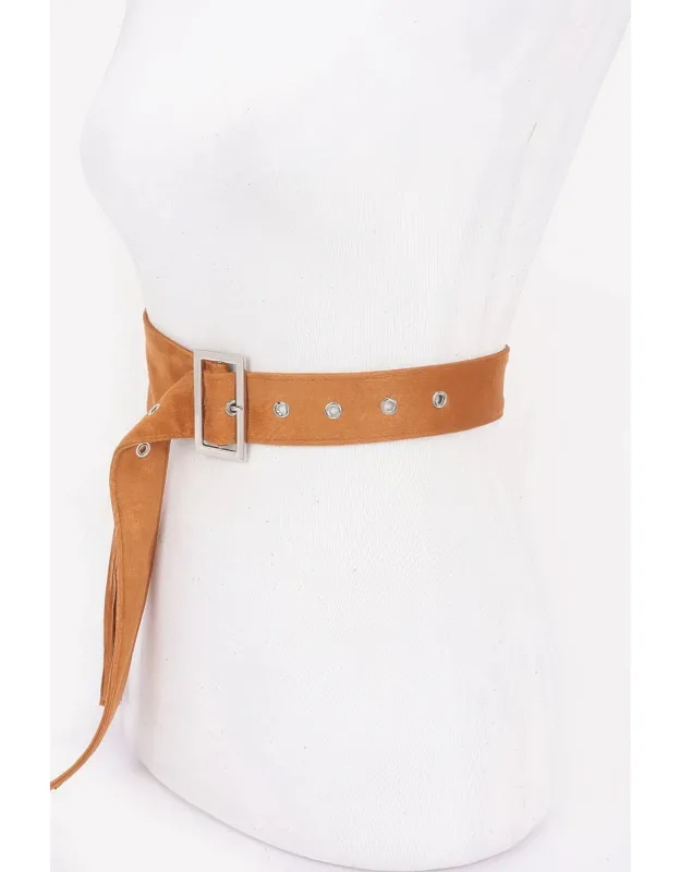 Faux Suede Fringe Belt
