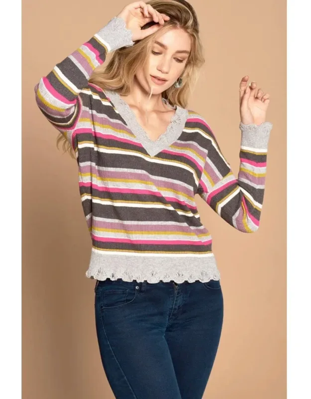Variegated Striped Knit Sweater