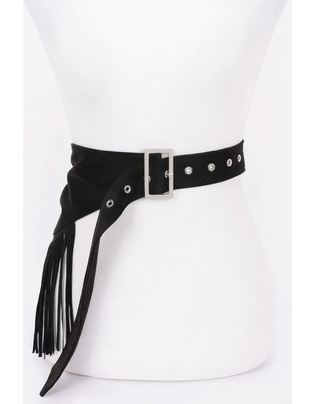 Faux Suede Fringe Belt