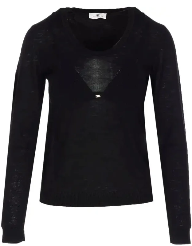 Elisabetta Franchi Long Sleeves Top, Crewneck, Mini Plaque Logo