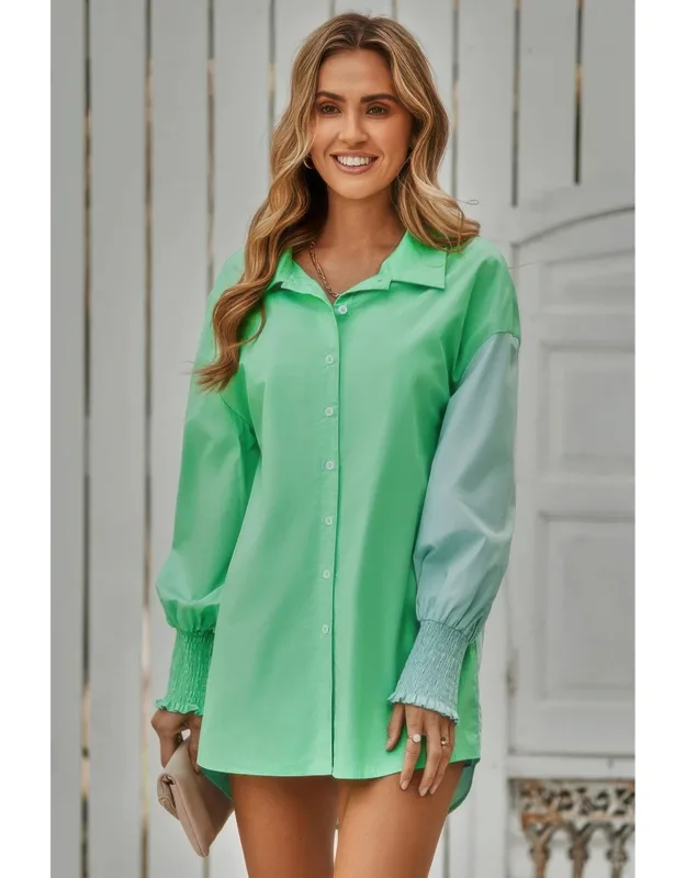 Button Down Cuffed Sleeve Blouse