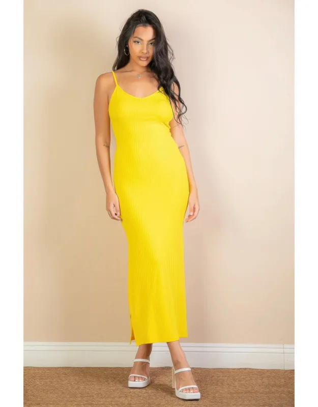 Ribbed Side Slit Long Cami Dress