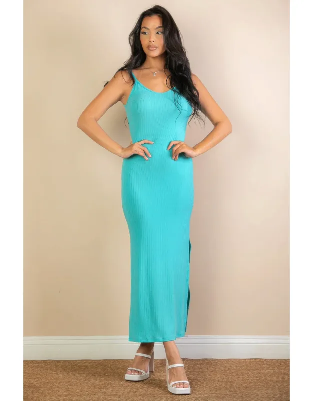 Ribbed Side Slit Long Cami Dress