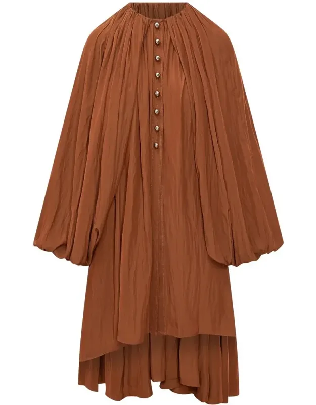 Pleated Voile Dress With Buttons