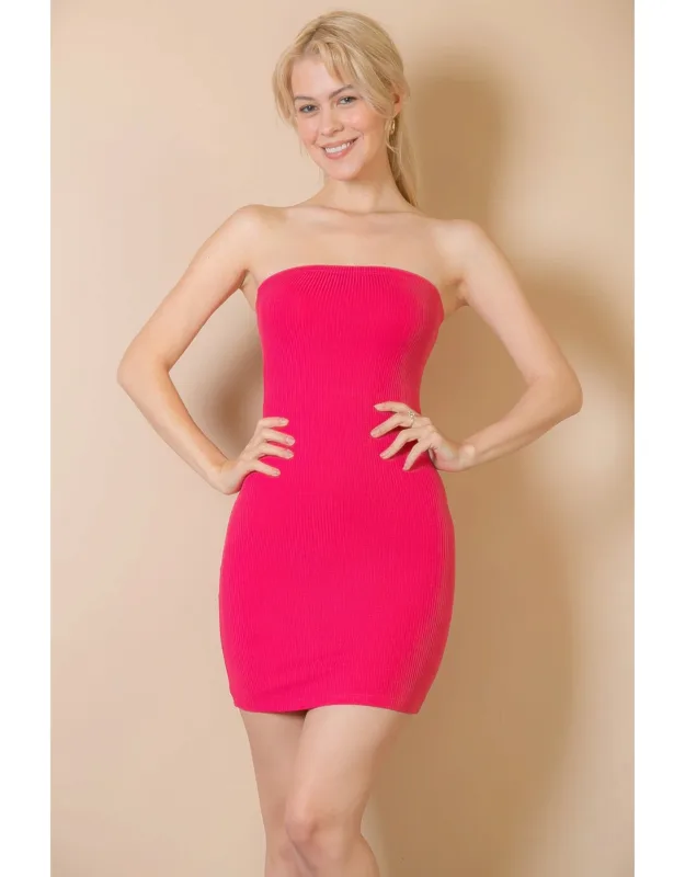 Ribbed Bandeau Cut Out Back Mini Bodycon Dress