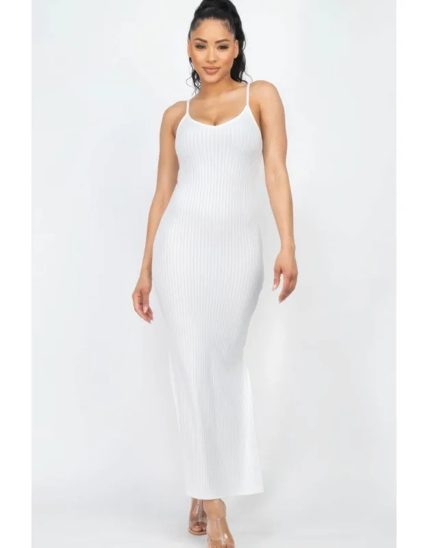 Ribbed Side Slit Long Cami Dress