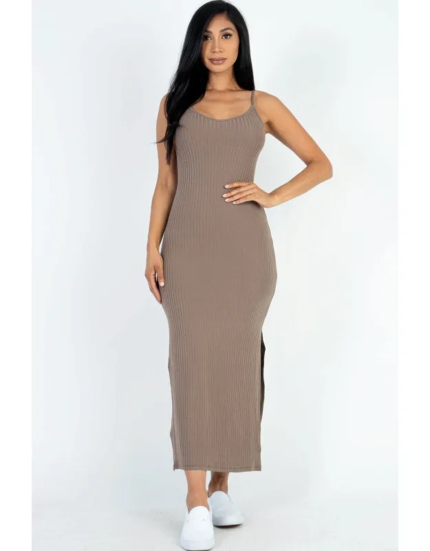 Ribbed Side Slit Long Cami Dress
