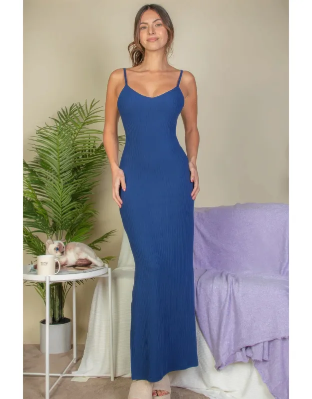 Ribbed Side Slit Long Cami Dress