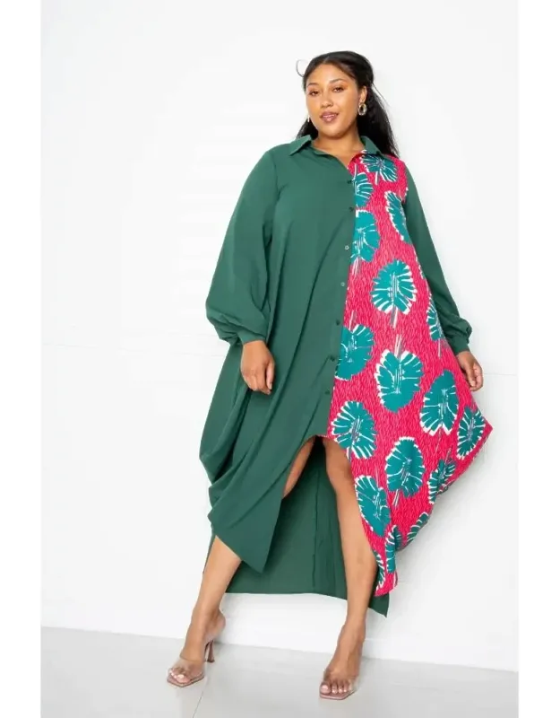 Print Drapy Shirt Maxi Dress