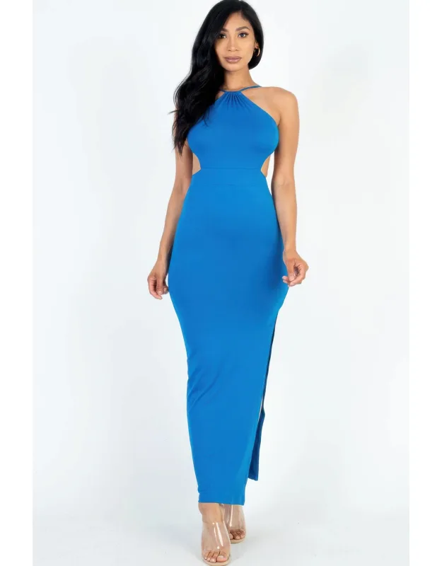Tie Backless Split Thigh Maxi Dress