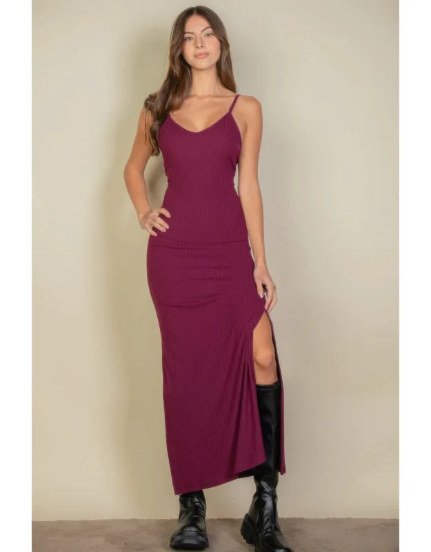 Ribbed Side Slit Long Cami Dress