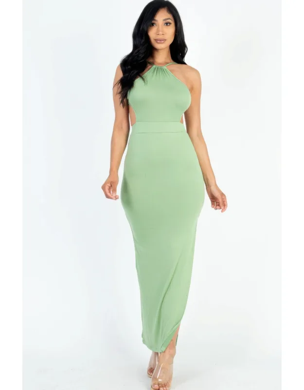 Tie Backless Split Thigh Maxi Dress