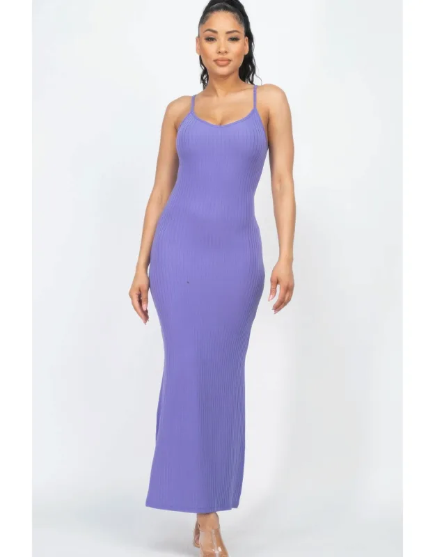 Ribbed Side Slit Long Cami Dress