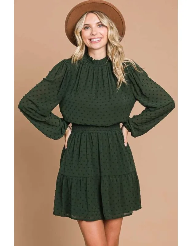Swiss Dot Smock Neck Mini Dress With Pockets
