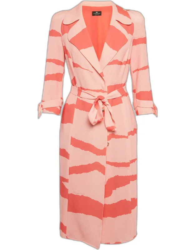 Abstract Print Crepe Belted Coat Dress