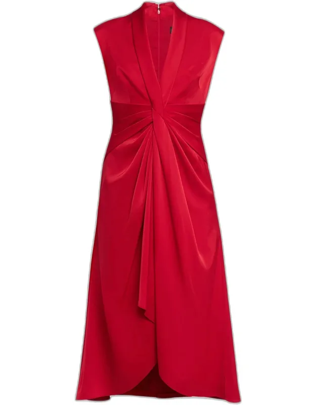 Pleated Twist-front Midi Dress