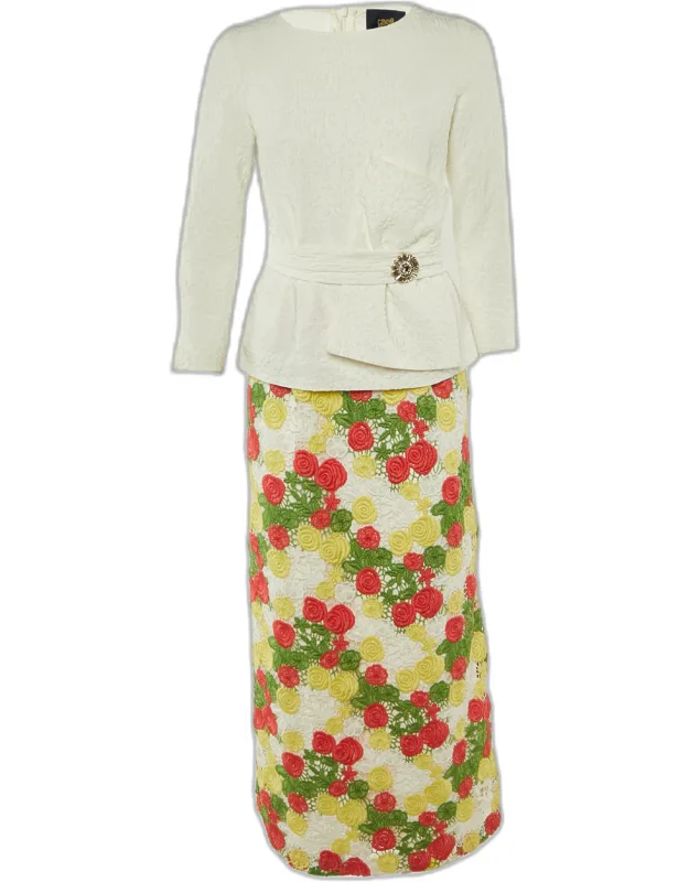 Crepe & Floral Lace Peplum Maxi Dress