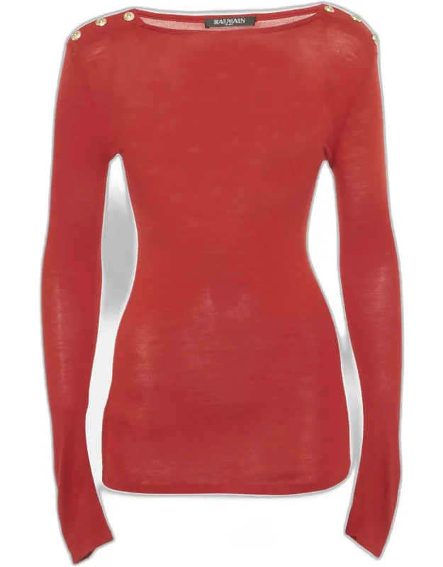 Wool Button Detail Long Sleeve Sweater
