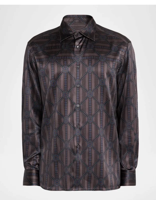 Geometric Stripe Silk-elastane Sport Shirt