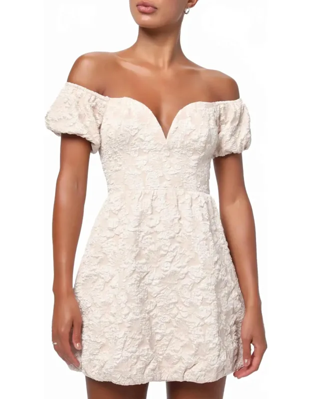 Jacquard Puff Sleeve Mini Dress