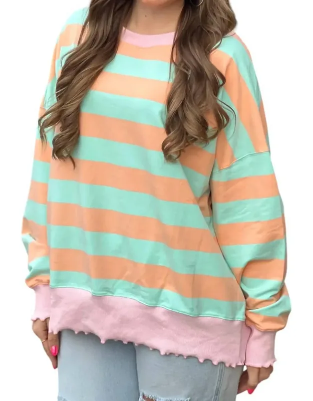 Stripe Terry Top With Lettuce Edges