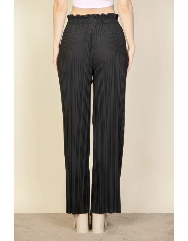 Pleated Stretch Crepe Pull-on Wide Leg Tie Front Pants
