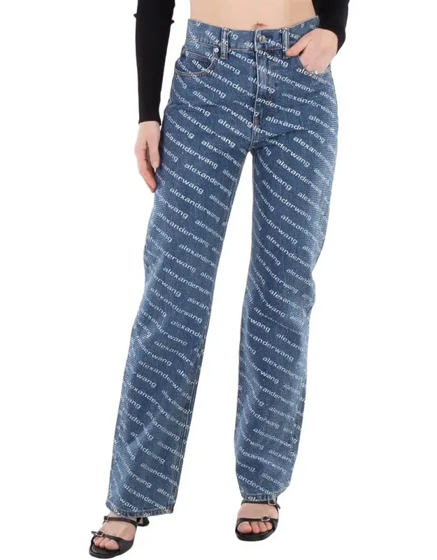 Logo-print Sequined Mid-rise Straight Leg Cotton Trousers