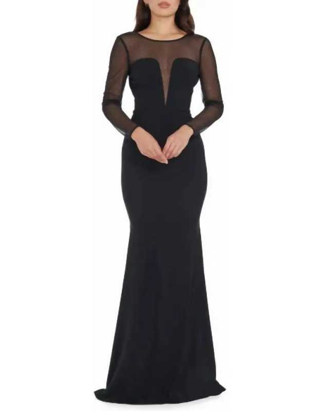 Rhinestone Illusion Lace Long Sleeve Mermaid Dress