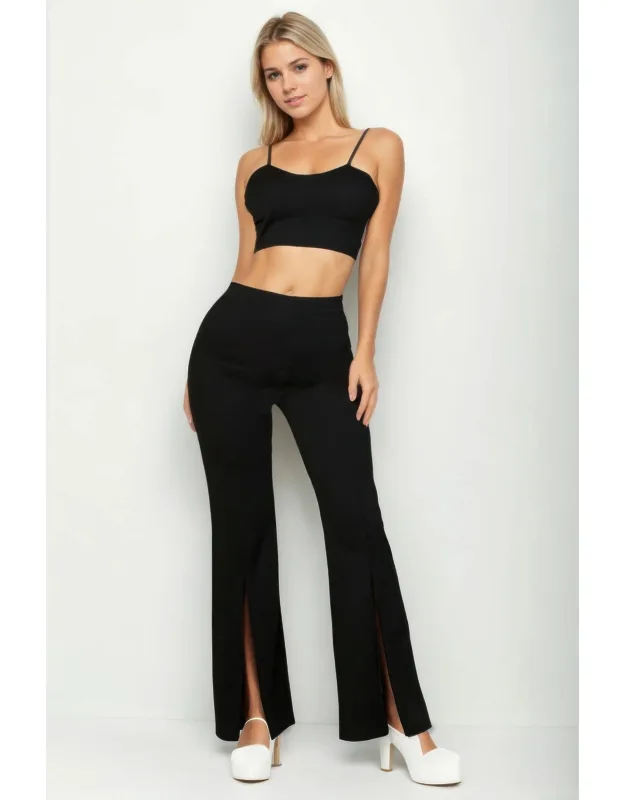 Bustier Crop Top & Front Slit Wide Leg Pants