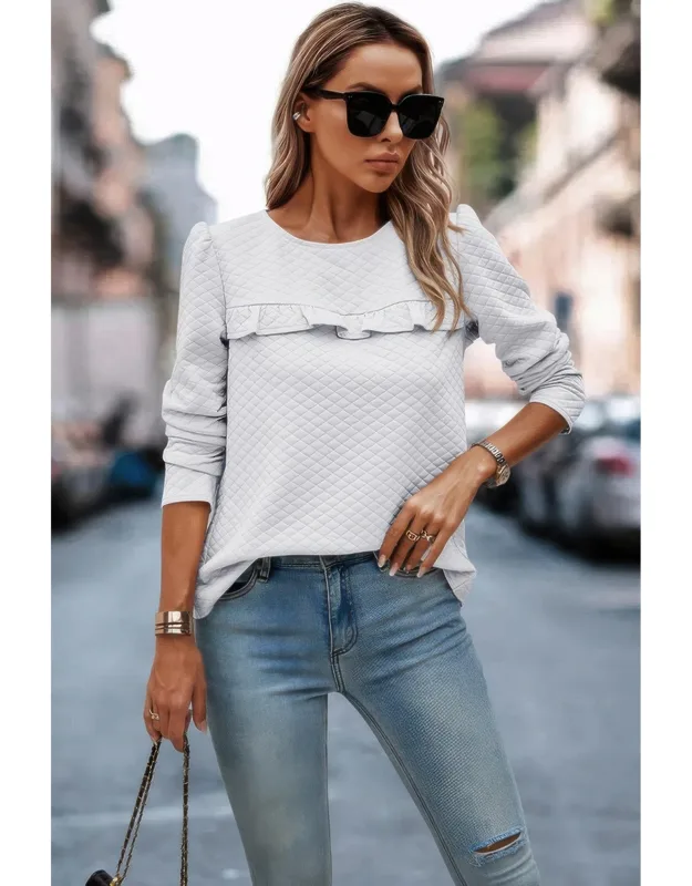 Ruffled Detail Crewneck Pullover
