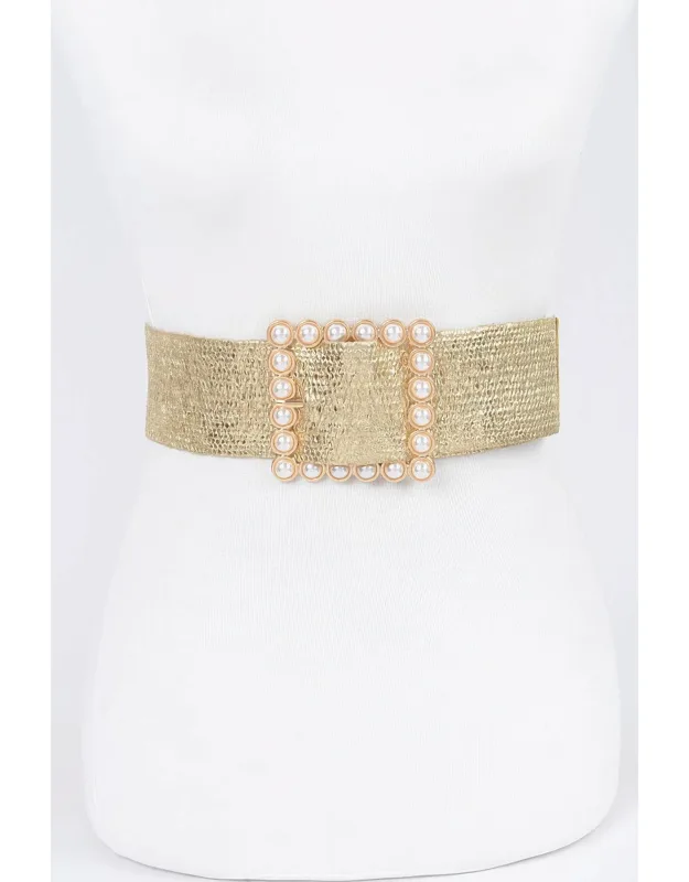 Wide Pearl Buckle Elastic Belt